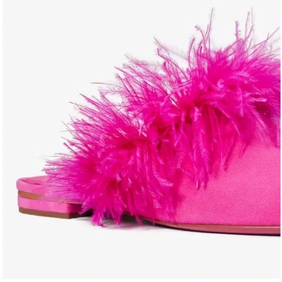 ♠️kate spade Marabou Magenta Suede Dahlia Feather Mules Slide NIB - Picture 3 of 7